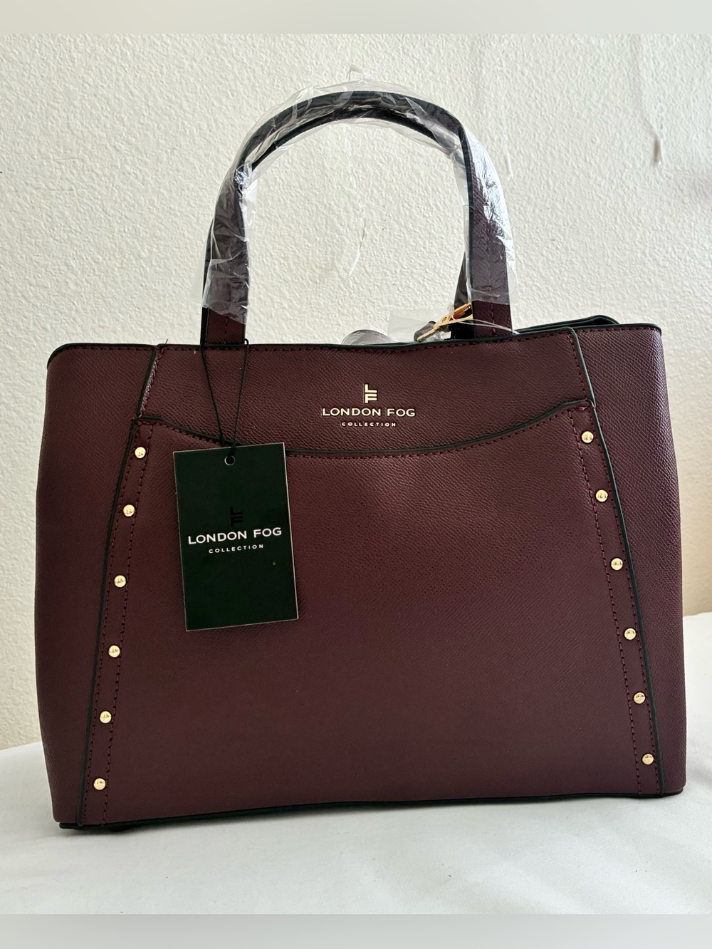 NWT London Fog Plum Marcelle Studded Satchel